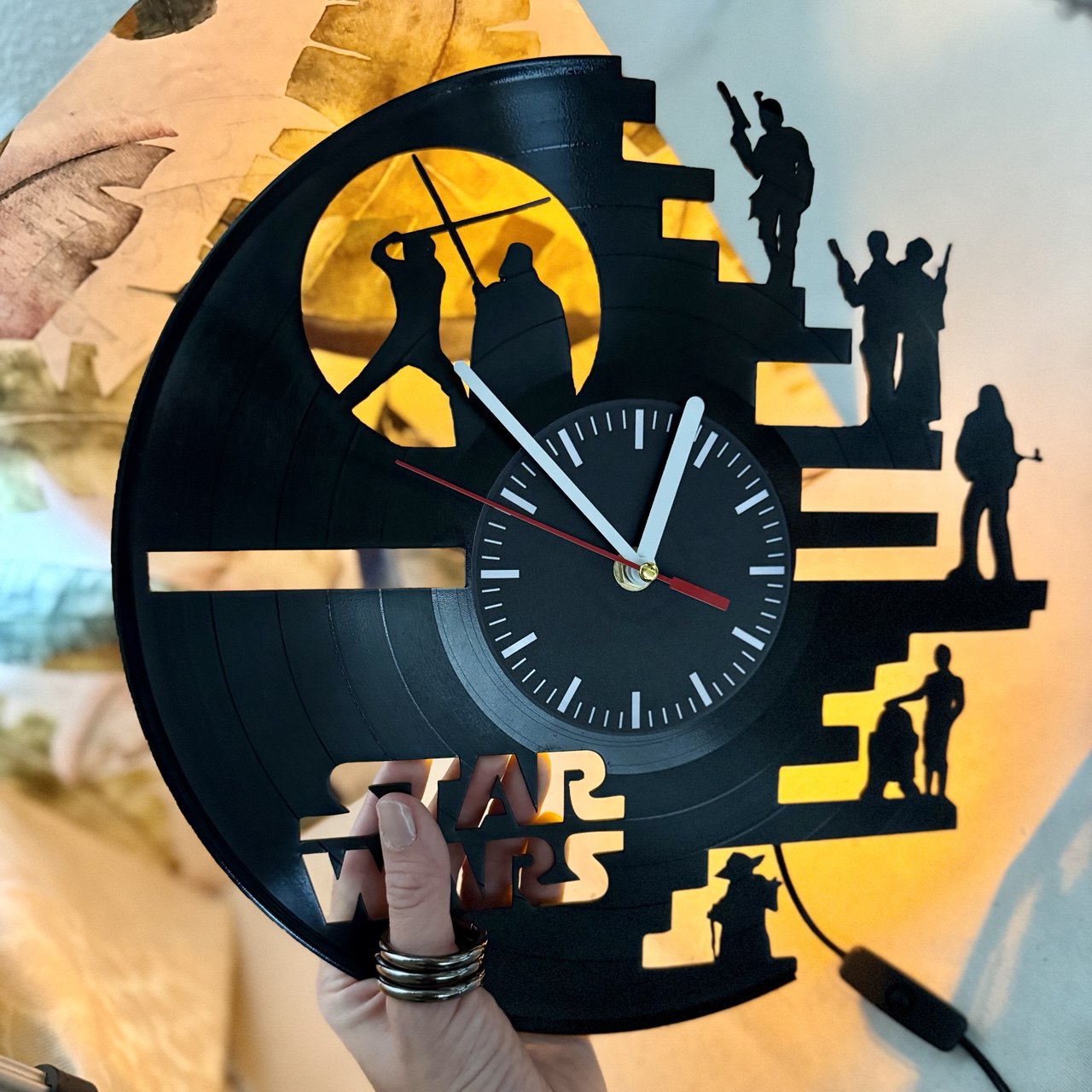 Star Wars LED Wall Clock – 12" Geeky Space Decor – Unique Star Wars Gift for Fans & Collectors – Yellow Light Collectible