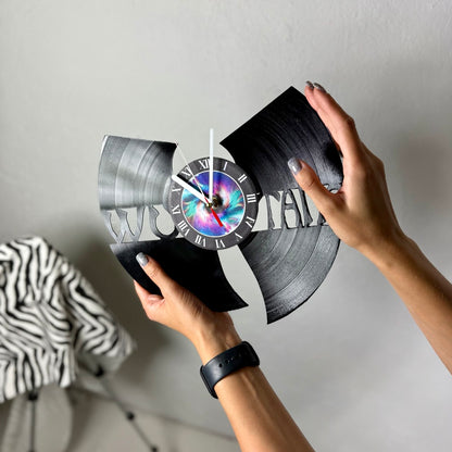 WuTang Vinyl Record Wall Clock – Handmade 12" Music Decor – Unique Urban Art Gift for Fans & Collectors