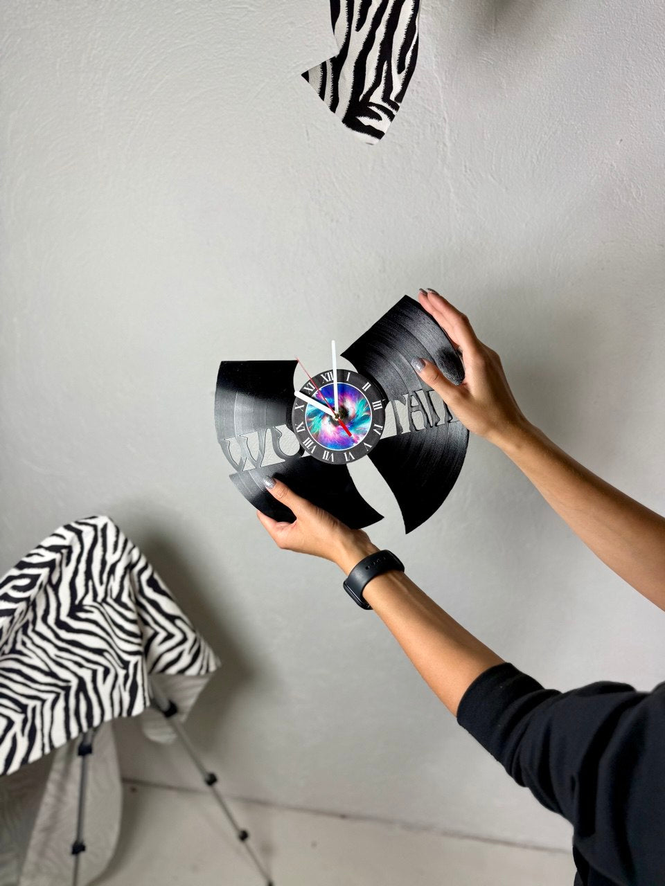 WuTang Vinyl Record Wall Clock – Handmade 12" Music Decor – Unique Urban Art Gift for Fans & Collectors