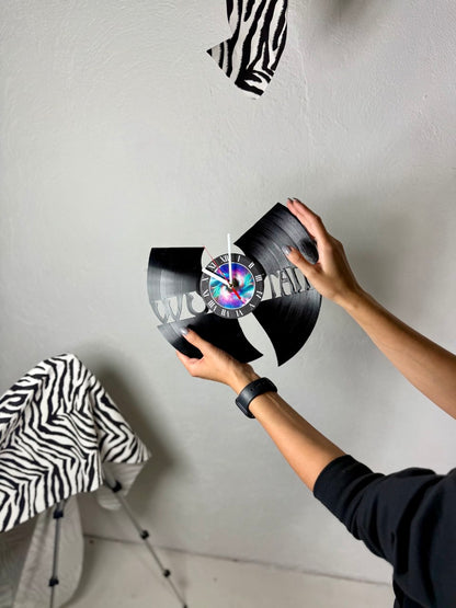 WuTang Vinyl Record Wall Clock – Handmade 12" Music Decor – Unique Urban Art Gift for Fans & Collectors