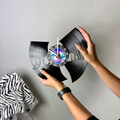 WuTang Vinyl Record Wall Clock – Handmade 12" Music Decor – Unique Urban Art Gift for Fans & Collectors