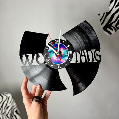 WuTang Vinyl Record Wall Clock – Handmade 12" Music Decor – Unique Urban Art Gift for Fans & Collectors