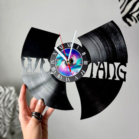 WuTang Vinyl Record Wall Clock – Handmade 12" Music Decor – Unique Urban Art Gift for Fans & Collectors