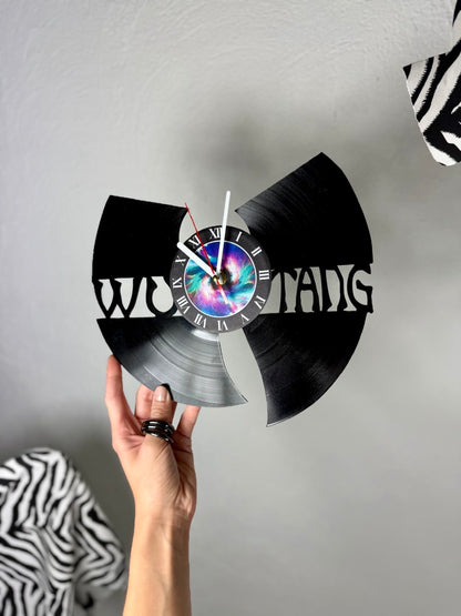 WuTang Vinyl Record Wall Clock – Handmade 12" Music Decor – Unique Urban Art Gift for Fans & Collectors