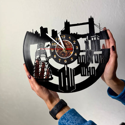 Doctor Who Vinyl Record Wall Clock – Unique TARDIS & Time Lord Decor – Handcrafted 12" Vinyl Clock – Perfect Gift for Whovians