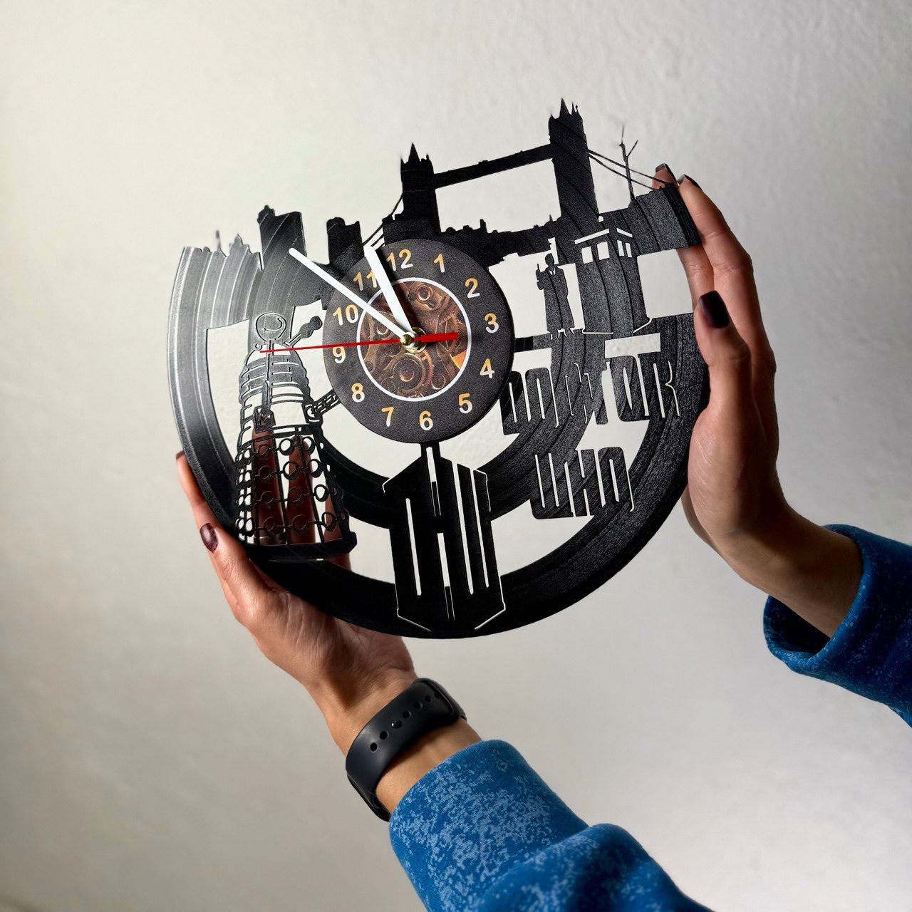 Doctor Who Vinyl Record Wall Clock – Unique TARDIS & Time Lord Decor – Handcrafted 12" Vinyl Clock – Perfect Gift for Whovians