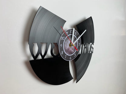 WuTang Vinyl Record Wall Clock – Handmade 12" Muddy Music Decor – Unique Urban Art Gift for Fans & Collectors
