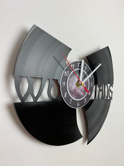 WuTang Vinyl Record Wall Clock – Handmade 12" Muddy Music Decor – Unique Urban Art Gift for Fans & Collectors
