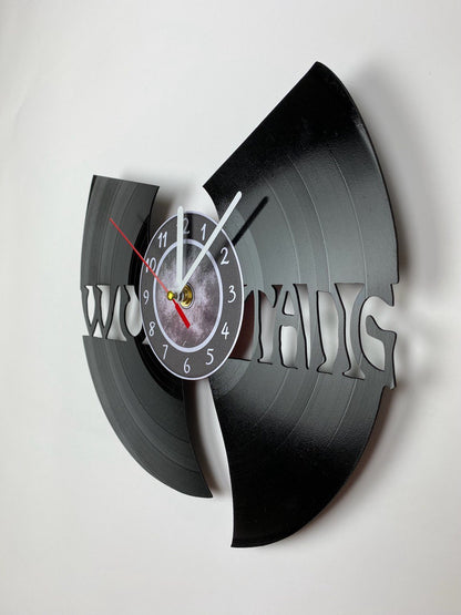 WuTang Vinyl Record Wall Clock – Handmade 12" Muddy Music Decor – Unique Urban Art Gift for Fans & Collectors
