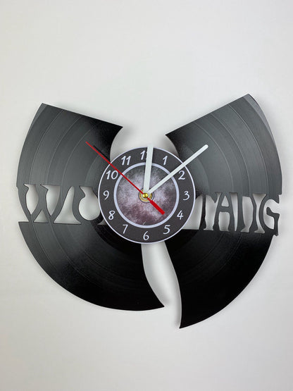 WuTang Vinyl Record Wall Clock – Handmade 12" Muddy Music Decor – Unique Urban Art Gift for Fans & Collectors