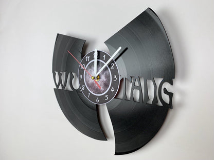 WuTang Vinyl Record Wall Clock – Handmade 12" Muddy Music Decor – Unique Urban Art Gift for Fans & Collectors