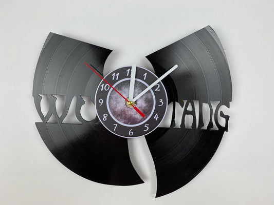 WuTang Vinyl Record Wall Clock – Handmade 12" Muddy Music Decor – Unique Urban Art Gift for Fans & Collectors
