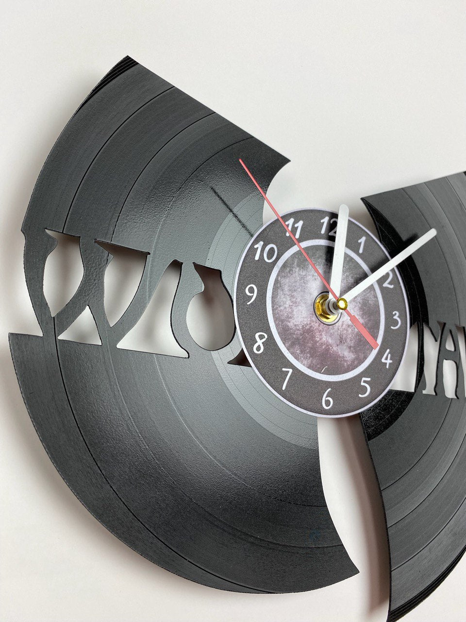 WuTang Vinyl Record Wall Clock – Handmade 12" Muddy Music Decor – Unique Urban Art Gift for Fans & Collectors