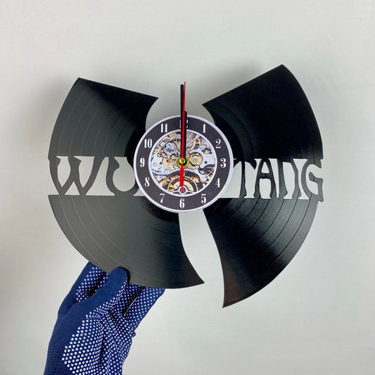 WuTang Vinyl Record Wall Clock – Handmade 12" Gears Music Decor – Unique Urban Art Gift for Fans & Collectors