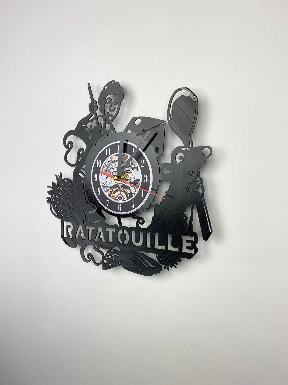 Ratatouille Cartoon Vinyl Record Clock – 12" Food & Kitchen Decor – Handcrafted Inspired Wall Clock – Perfect Gift for Animaniacs & Foodie Fans