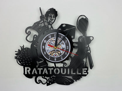 Ratatouille Cartoon Vinyl Record Clock – 12" Food & Kitchen Decor – Handcrafted Inspired Wall Clock – Perfect Gift for Animaniacs & Foodie Fans