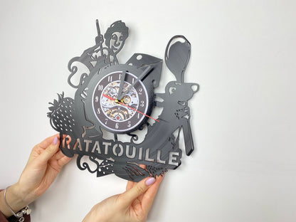 Ratatouille Cartoon Vinyl Record Clock – 12" Food & Kitchen Decor – Handcrafted Inspired Wall Clock – Perfect Gift for Animaniacs & Foodie Fans