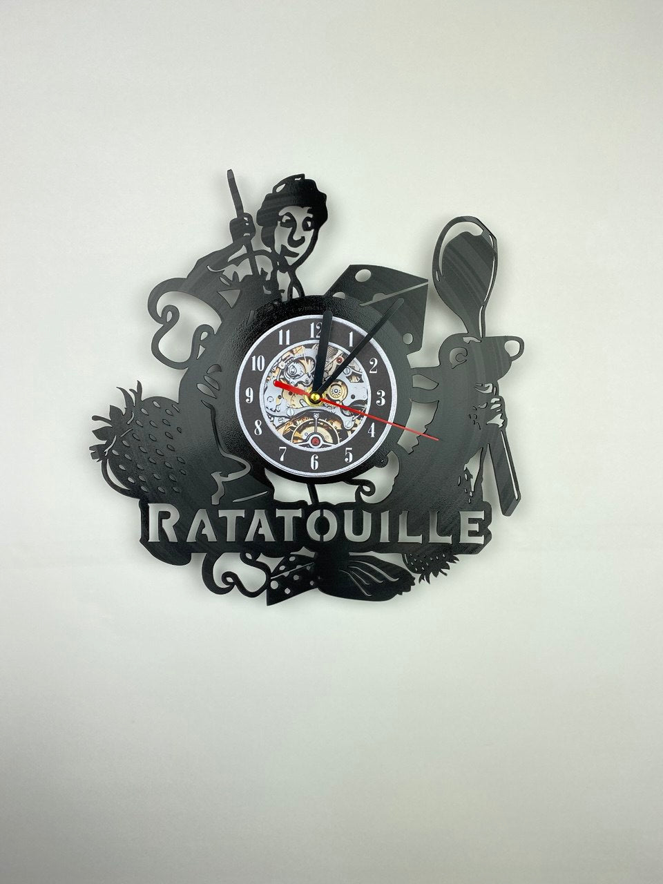 Ratatouille Cartoon Vinyl Record Clock – 12" Food & Kitchen Decor – Handcrafted Inspired Wall Clock – Perfect Gift for Animaniacs & Foodie Fans