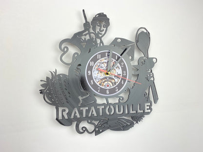 Ratatouille Cartoon Vinyl Record Clock – 12" Food & Kitchen Decor – Handcrafted Inspired Wall Clock – Perfect Gift for Animaniacs & Foodie Fans