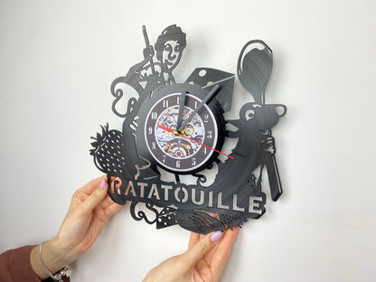Ratatouille Cartoon Vinyl Record Clock – 12" Food & Kitchen Decor – Handcrafted Inspired Wall Clock – Perfect Gift for Animaniacs & Foodie Fans