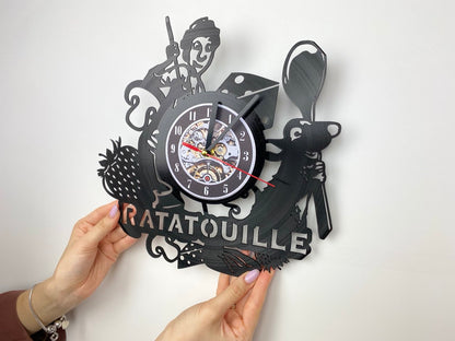Ratatouille Cartoon Vinyl Record Clock – 12" Food & Kitchen Decor – Handcrafted Inspired Wall Clock – Perfect Gift for Animaniacs & Foodie Fans
