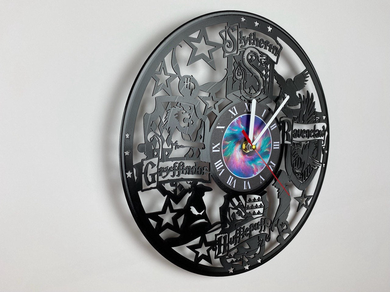 Vinyl Record Clock – 12" Wizarding World Decor – Handcrafted Magical Wall Clock – Perfect Gift for Fans & Collectors