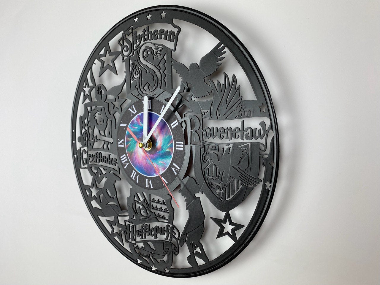Vinyl Record Clock – 12" Wizarding World Decor – Handcrafted Magical Wall Clock – Perfect Gift for Fans & Collectors