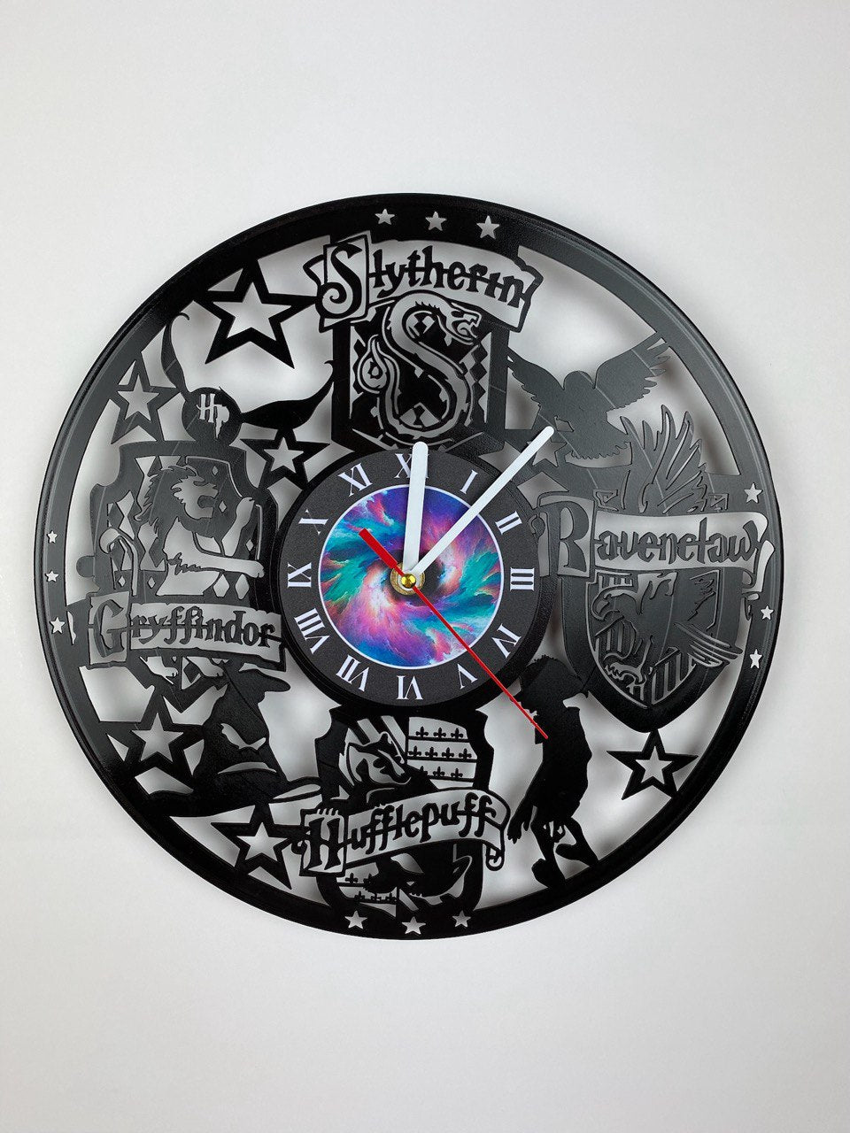 Vinyl Record Clock – 12" Wizarding World Decor – Handcrafted Magical Wall Clock – Perfect Gift for Fans & Collectors