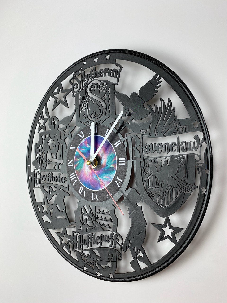 Vinyl Record Clock – 12" Wizarding World Decor – Handcrafted Magical Wall Clock – Perfect Gift for Fans & Collectors