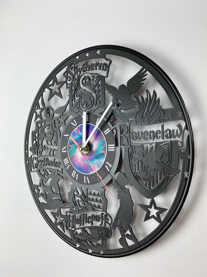 Vinyl Record Clock – 12" Wizarding World Decor – Handcrafted Magical Wall Clock – Perfect Gift for Fans & Collectors