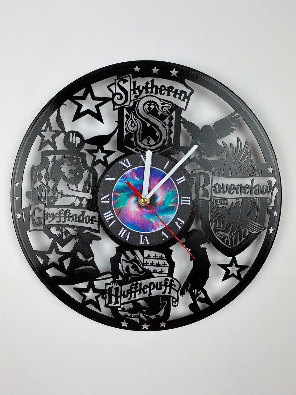 Vinyl Record Clock – 12" Wizarding World Decor – Handcrafted Magical Wall Clock – Perfect Gift for Fans & Collectors