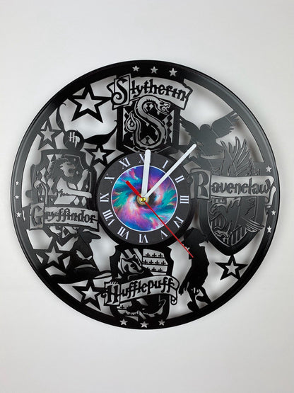 Vinyl Record Clock – 12" Wizarding World Decor – Handcrafted Magical Wall Clock – Perfect Gift for Fans & Collectors