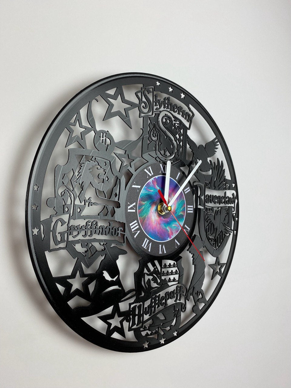 Vinyl Record Clock – 12" Wizarding World Decor – Handcrafted Magical Wall Clock – Perfect Gift for Fans & Collectors