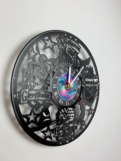 Vinyl Record Clock – 12" Wizarding World Decor – Handcrafted Magical Wall Clock – Perfect Gift for Fans & Collectors