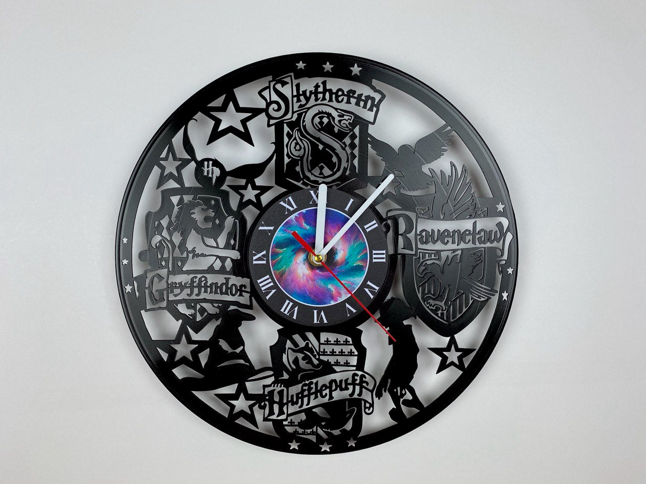 Vinyl Record Clock – 12" Wizarding World Decor – Handcrafted Magical Wall Clock – Perfect Gift for Fans & Collectors