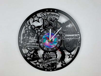 Vinyl Record Clock – 12" Wizarding World Decor – Handcrafted Magical Wall Clock – Perfect Gift for Fans & Collectors