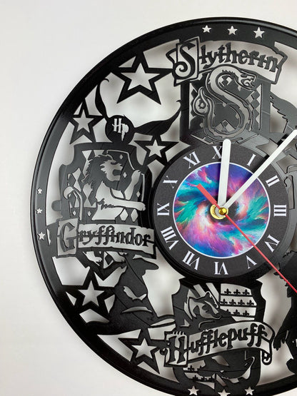 Vinyl Record Clock – 12" Wizarding World Decor – Handcrafted Magical Wall Clock – Perfect Gift for Fans & Collectors