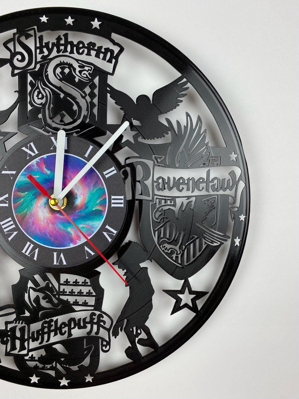 Vinyl Record Clock – 12" Wizarding World Decor – Handcrafted Magical Wall Clock – Perfect Gift for Fans & Collectors