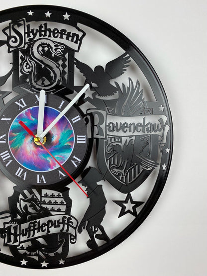 Vinyl Record Clock – 12" Wizarding World Decor – Handcrafted Magical Wall Clock – Perfect Gift for Fans & Collectors