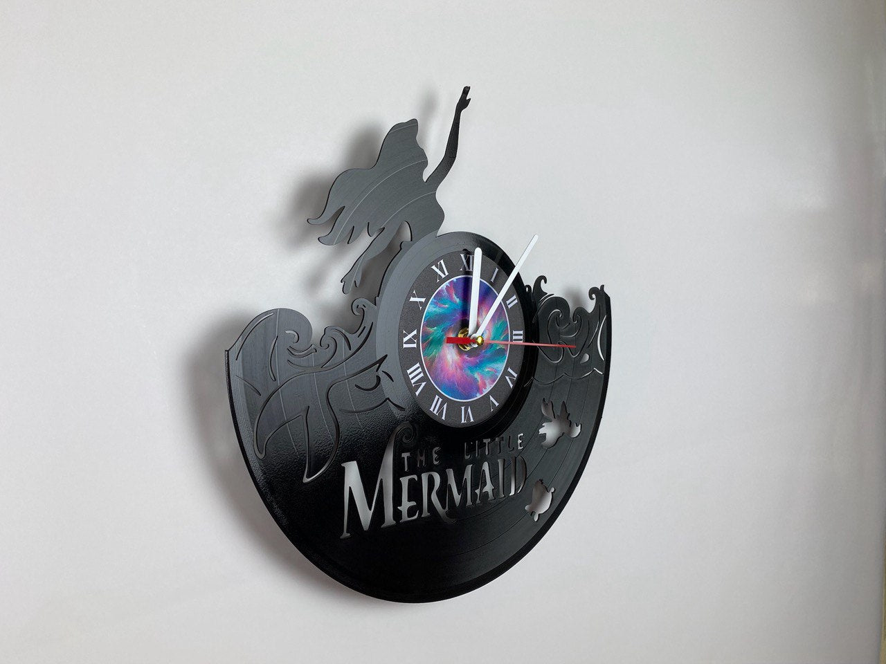 The Little Mermaid Vinyl Record Clock – 12" Clasic Decor – Handcrafted Mermaid Wall Art – Unique Gift for Cartoon Fans & Collectors
