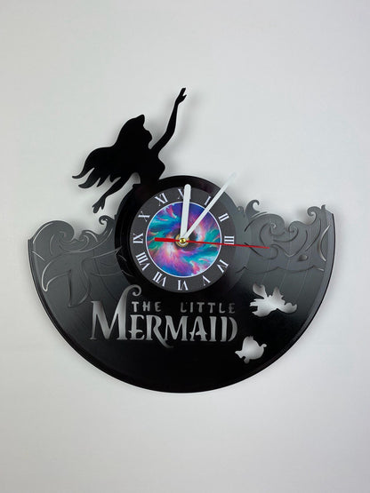 The Little Mermaid Vinyl Record Clock – 12" Clasic Decor – Handcrafted Mermaid Wall Art – Unique Gift for Cartoon Fans & Collectors