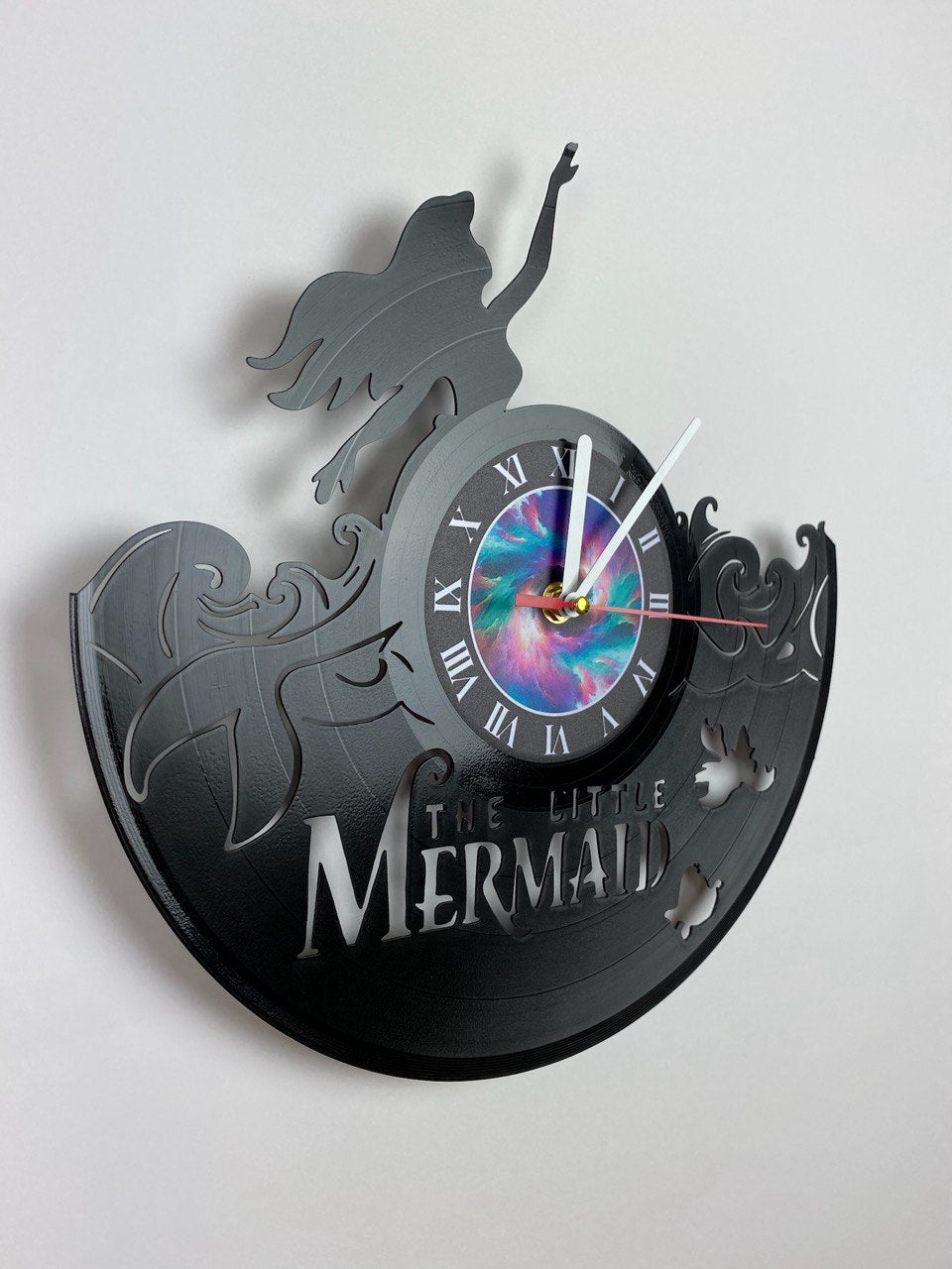 The Little Mermaid Vinyl Record Clock – 12" Clasic Decor – Handcrafted Mermaid Wall Art – Unique Gift for Cartoon Fans & Collectors