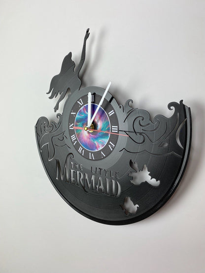 The Little Mermaid Vinyl Record Clock – 12" Clasic Decor – Handcrafted Mermaid Wall Art – Unique Gift for Cartoon Fans & Collectors