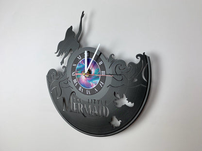 The Little Mermaid Vinyl Record Clock – 12" Clasic Decor – Handcrafted Mermaid Wall Art – Unique Gift for Cartoon Fans & Collectors