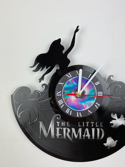 The Little Mermaid Vinyl Record Clock – 12" Clasic Decor – Handcrafted Mermaid Wall Art – Unique Gift for Cartoon Fans & Collectors