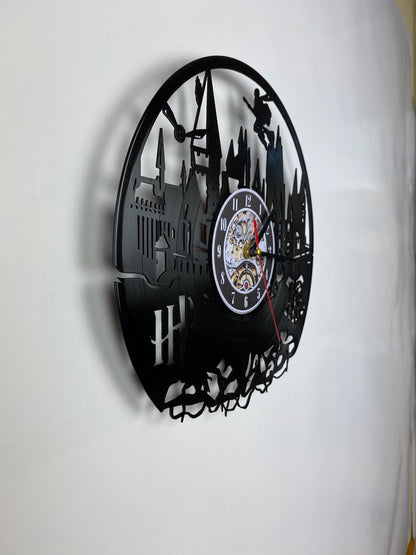 Vinyl Record Clock – 12" Wizarding School World Decor – Handcrafted Magical Wall Clock