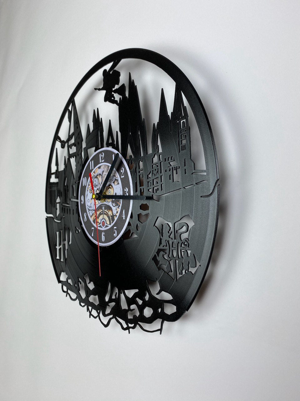 Vinyl Record Clock – 12" Wizarding School World Decor – Handcrafted Magical Wall Clock