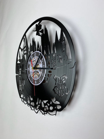 Vinyl Record Clock – 12" Wizarding School World Decor – Handcrafted Magical Wall Clock