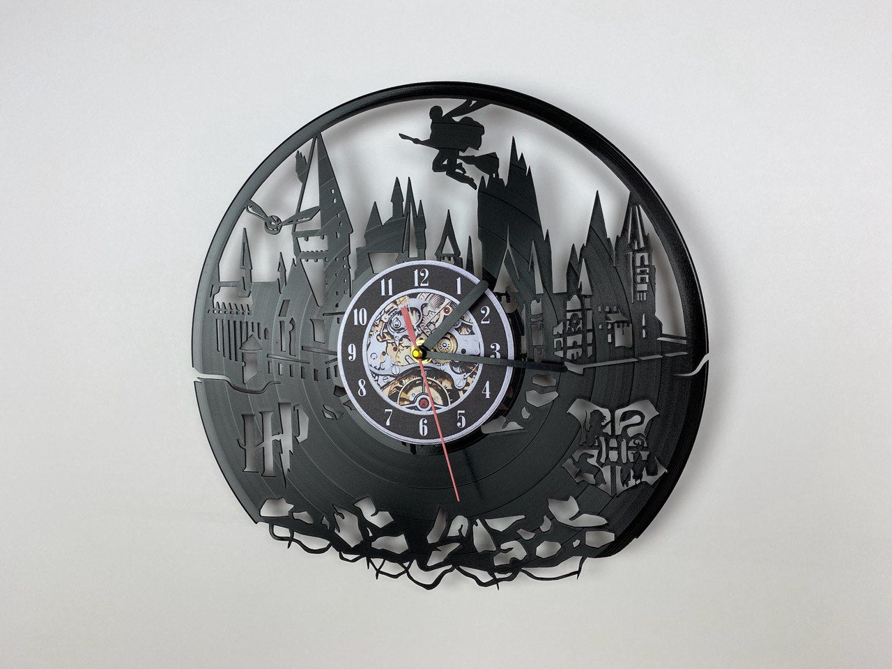 Vinyl Record Clock – 12" Wizarding School World Decor – Handcrafted Magical Wall Clock