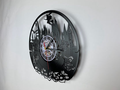 Vinyl Record Clock – 12" Wizarding School World Decor – Handcrafted Magical Wall Clock